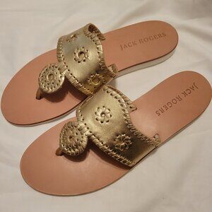 Jack Rogers- Leather Boating Sandals- Gold- Women's 9 New WO box